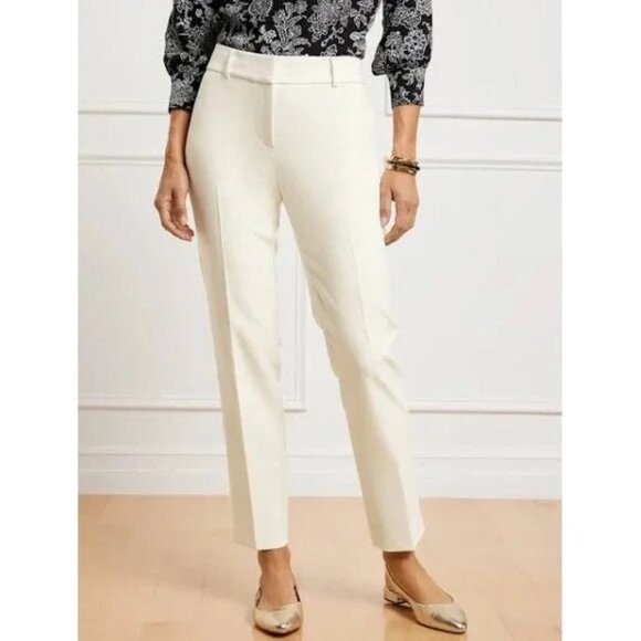 Talbots Hampshire Lightweight Double Cloth Straight Ankle Pants Lined Ivory Sz 8 - Picture 1 of 12